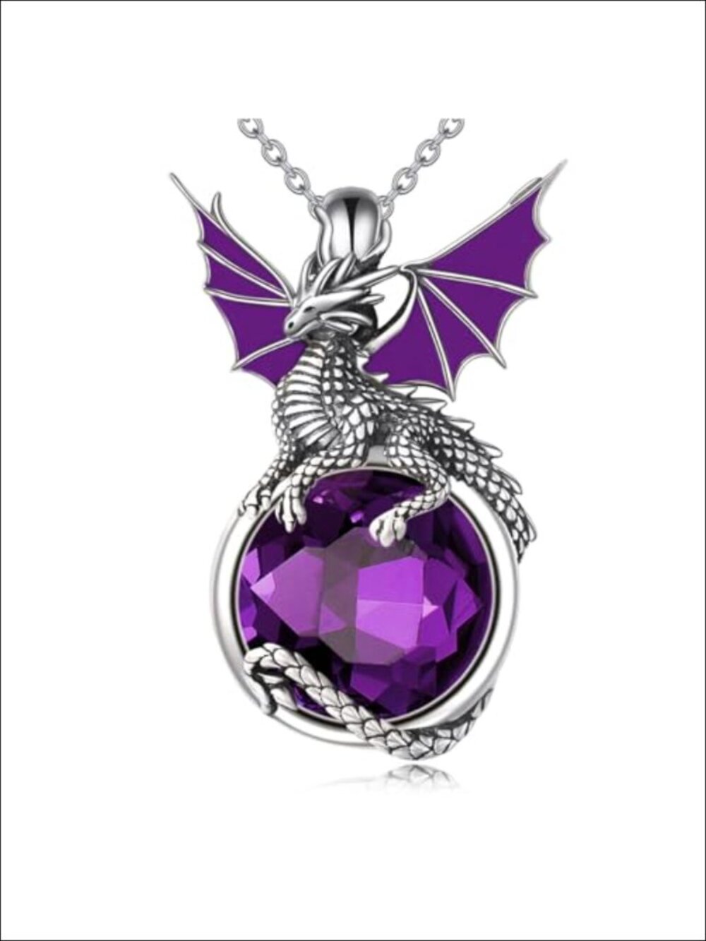 Sterling Silver Dragon Birthstone Pendant Necklace